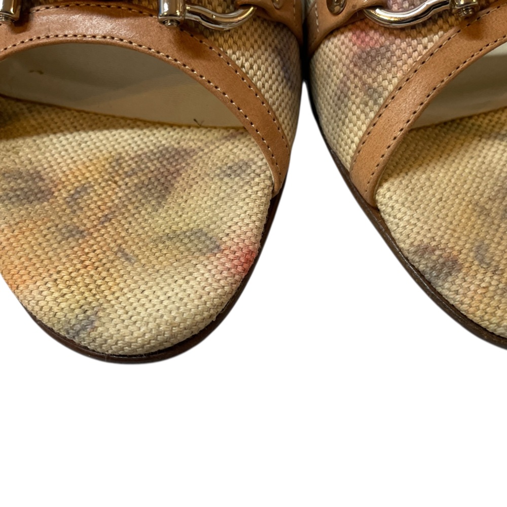 VANELI Tan/Beige Floral Canvas/Leather Slides Mules Heels Shoes - Size 8.5 Slim - Picture 5 of 16